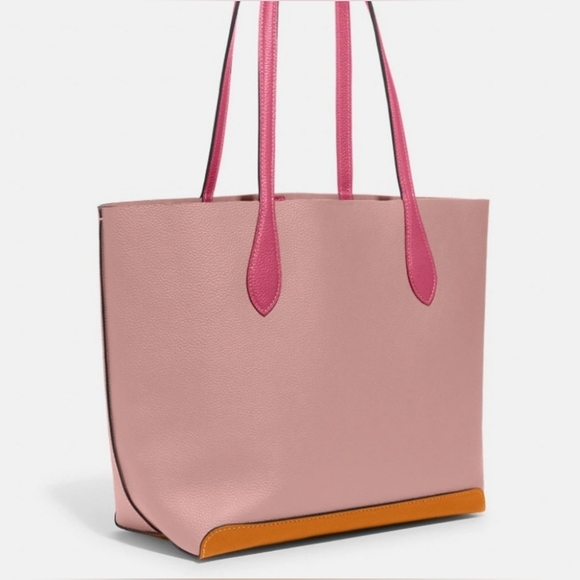 Coach Vibrant Color-blocked Pebble Leather Tote Purse Bag - Picture 4 of 13